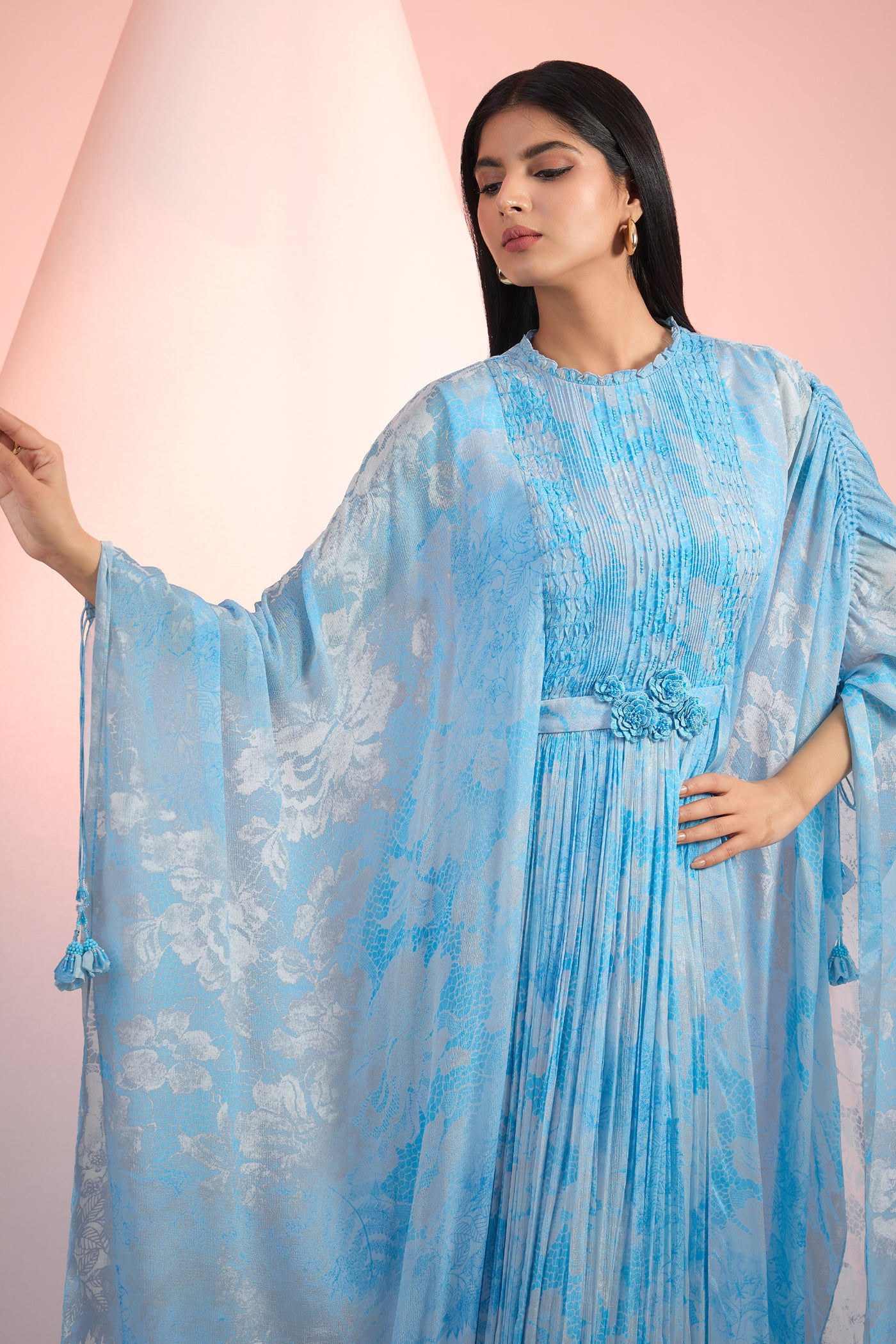 Mandira Wirk Printed Dress Sky Blue Indian designer wear online shopping melange singapore