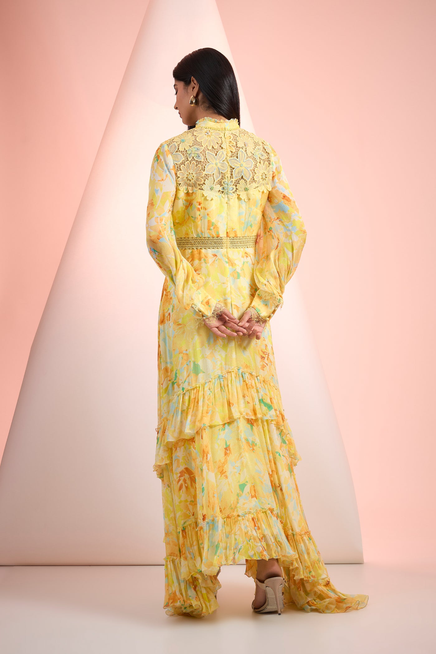 Mandira Wirk Printed  Dress Yellow Indian designer wear online shopping melange singapore