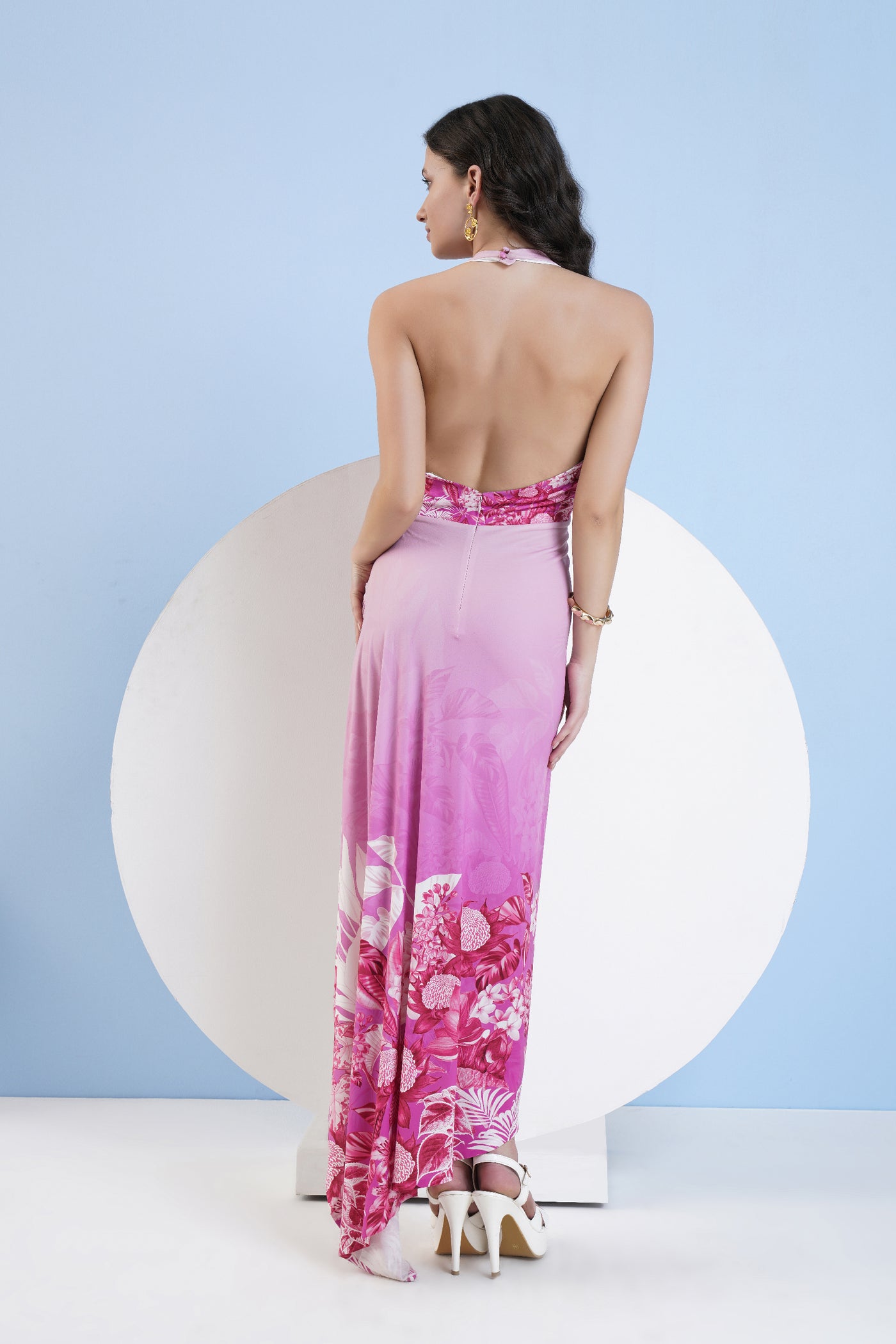 Mandira Wirk Printed Jersey Dress With Plunging Neckline indian designer wear online shopping melange singapore