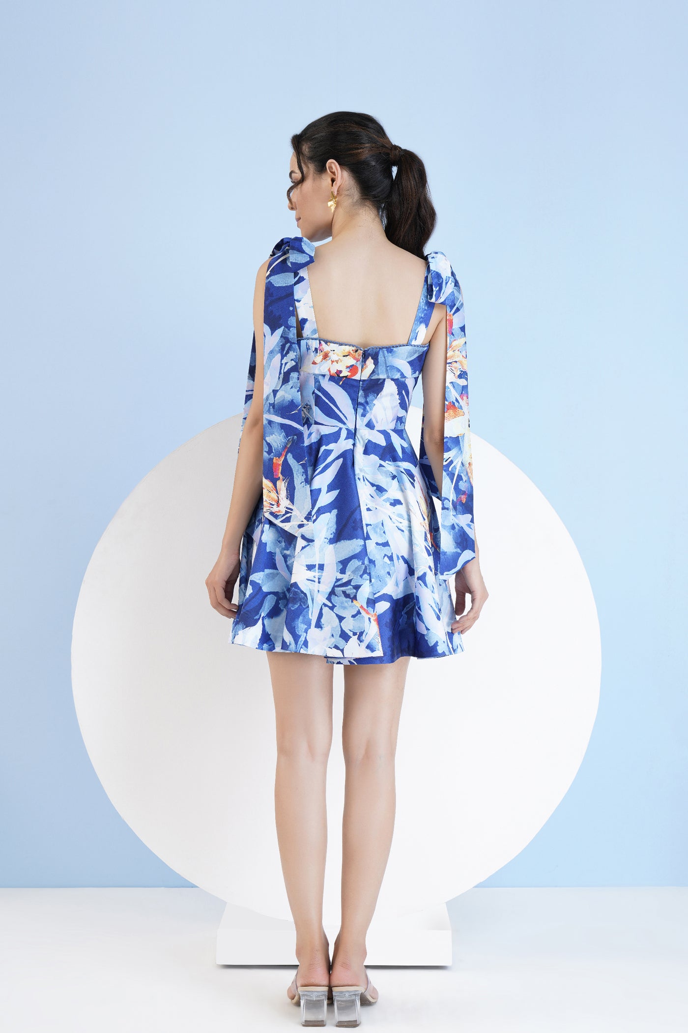 Mandira Wirk Printed Short Dress With Knotted Straps indian designer wear online shopping melange singapore