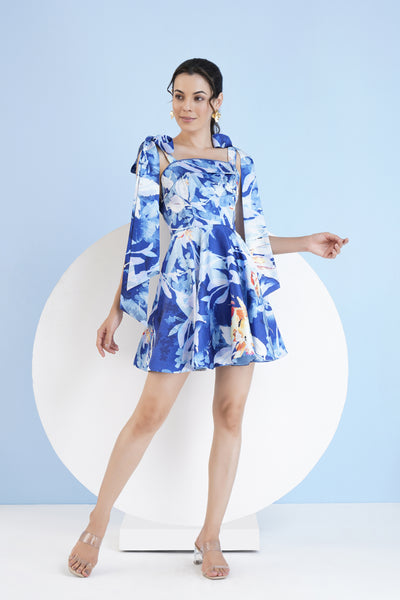 Mandira Wirk Printed Short Dress With Knotted Straps indian designer wear online shopping melange singapore