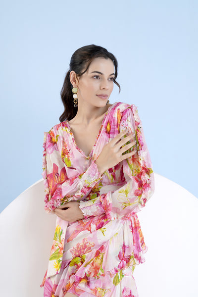 Mandira Wirk Printed Short Frilled Dress indian designer wear online shopping melange singapore