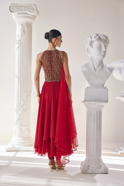 Mandira Wirk Red Anarkali Set indian designer wear online shopping melange singapore