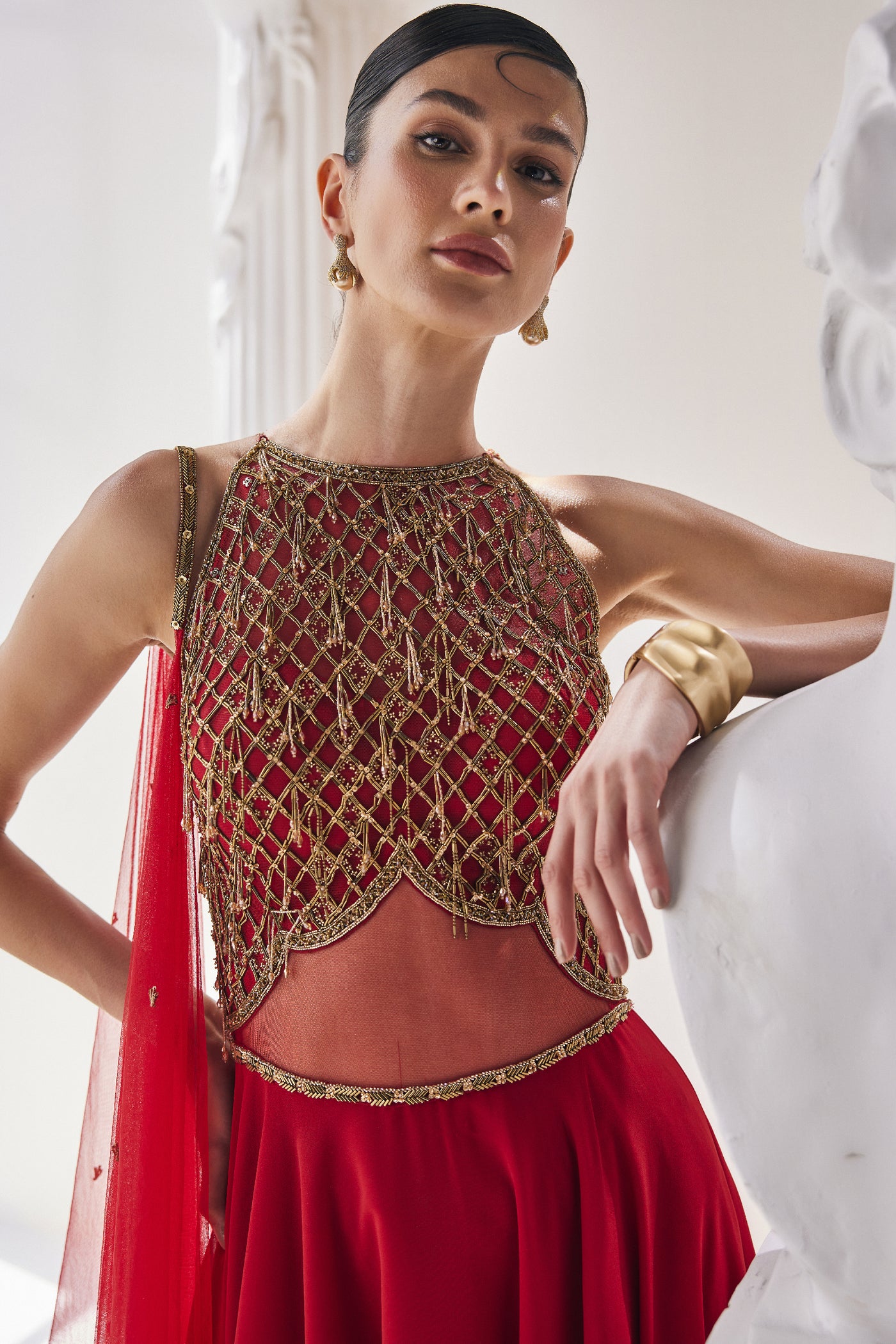 Mandira Wirk Red Anarkali Set indian designer wear online shopping melange singapore