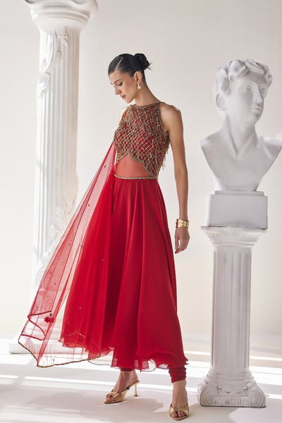 Mandira Wirk Red Anarkali Set indian designer wear online shopping melange singapore