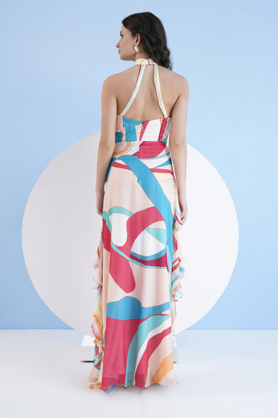 Mandira Wirk Red Surge Long Dress With Halter Neckline indian designer wear online shopping melange singapore