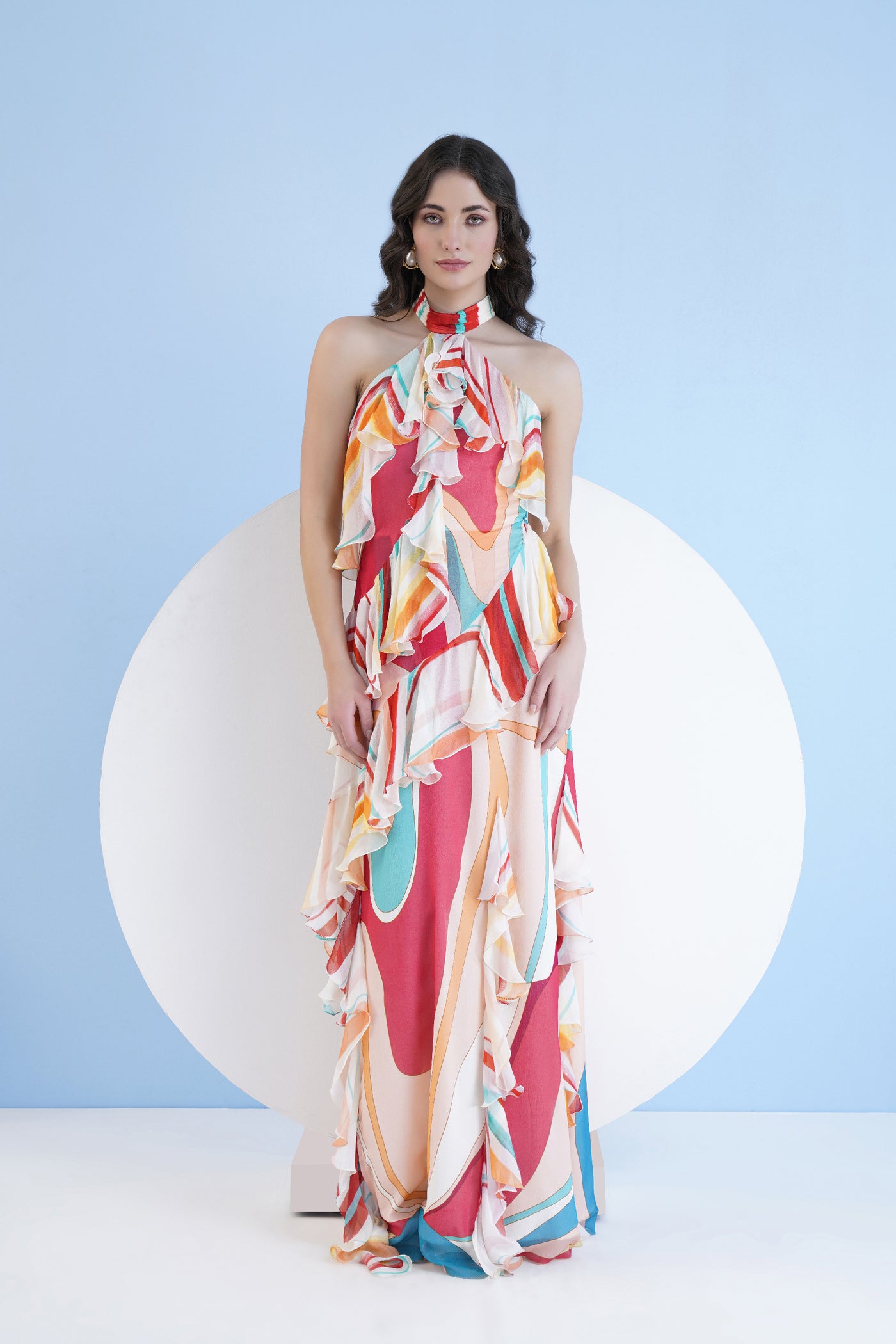 Mandira Wirk Red Surge Long Dress With Halter Neckline indian designer wear online shopping melange singapore