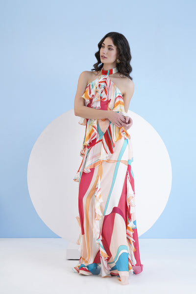 Mandira Wirk Red Surge Long Dress With Halter Neckline indian designer wear online shopping melange singapore