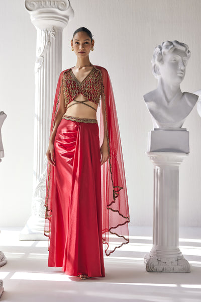 Mandira Wirk Royal Satin Skirt Set indian designer wear online shopping melange singapore