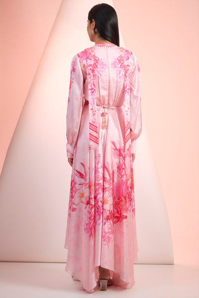Mandira Wirk Satin Pink Printed Dress Indian designer wear online shopping melange singapore