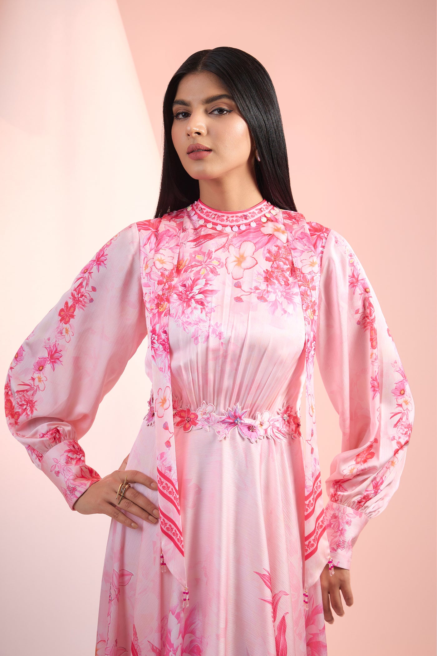 Mandira Wirk Satin Pink Printed Dress Indian designer wear online shopping melange singapore