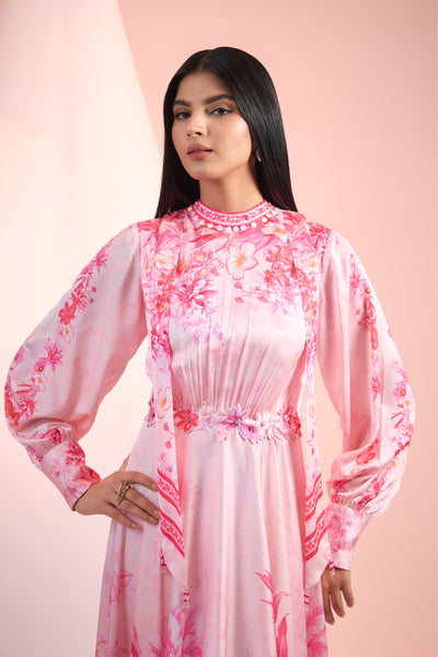 Mandira Wirk Satin Pink Printed Dress Indian designer wear online shopping melange singapore