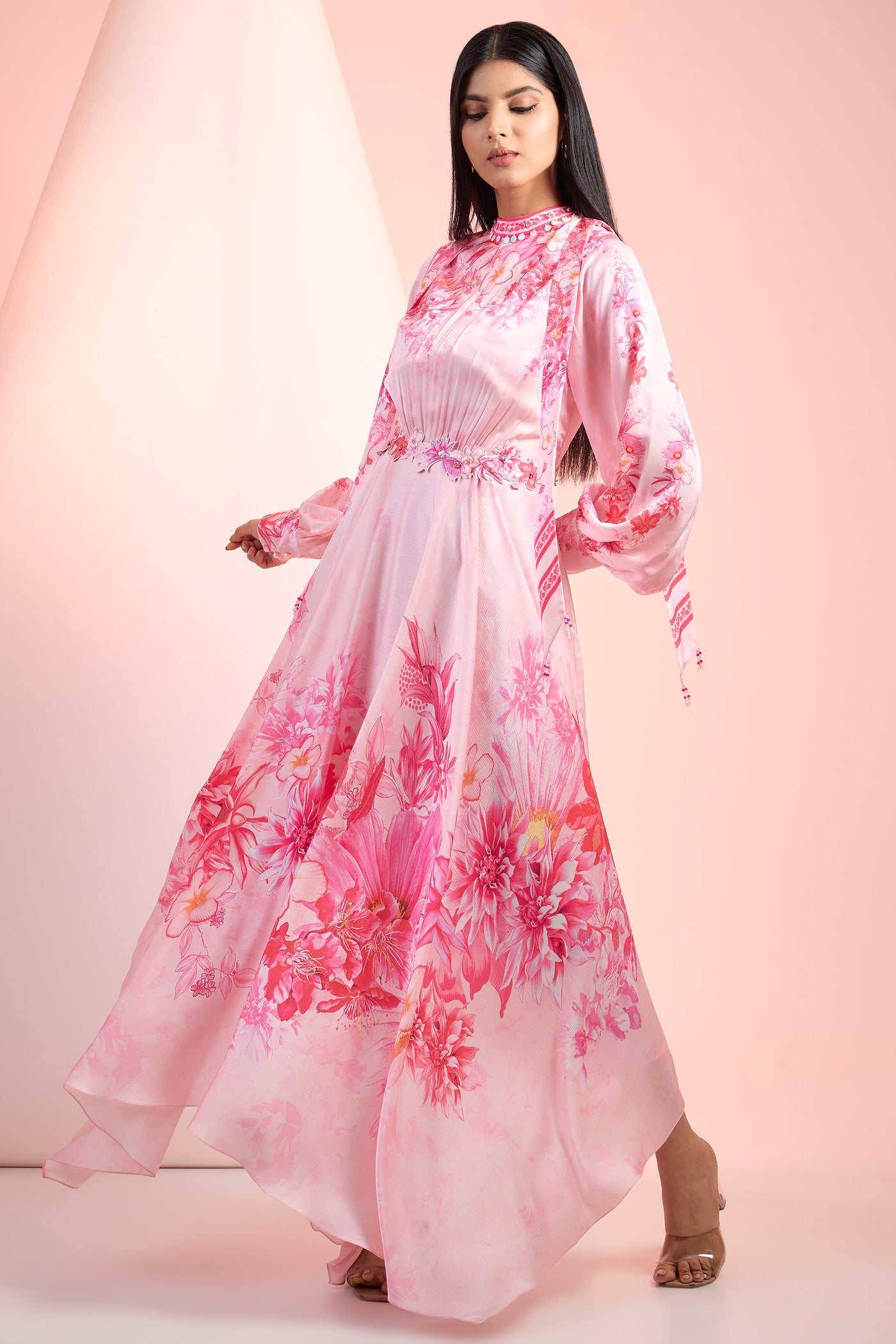 Mandira Wirk Satin Pink Printed Dress Indian designer wear online shopping melange singapore