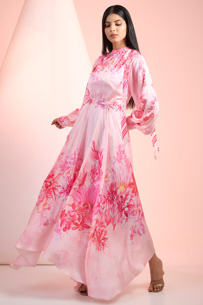 Mandira Wirk Satin Pink Printed Dress Indian designer wear online shopping melange singapore