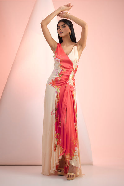 Mandira Wirk Satin Printed Dress Indian designer wear online shopping melange singapore