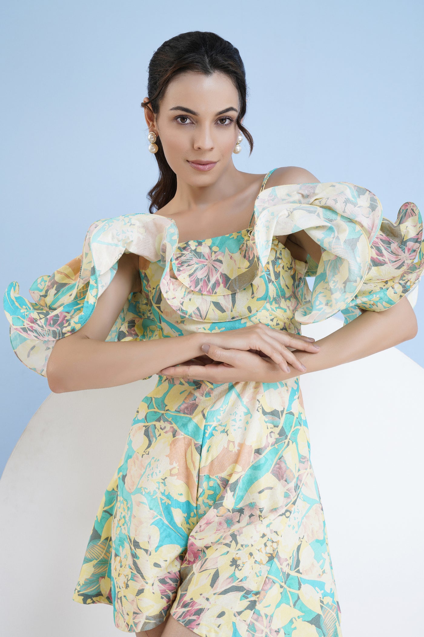 Mandira Wirk  Short Jumpsuit With Corsage Detail And Waist Cutout indian designer wear online shopping melange singapore