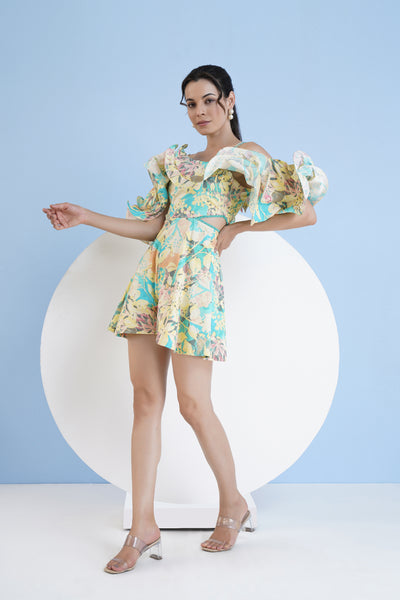 Mandira Wirk  Short Jumpsuit With Corsage Detail And Waist Cutout indian designer wear online shopping melange singapore