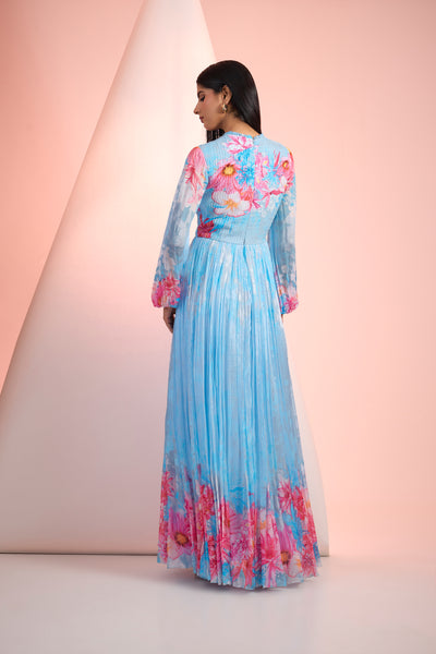 Mandira Wirk Sky Blue Printed  Dress Indian designer wear online shopping melange singapore