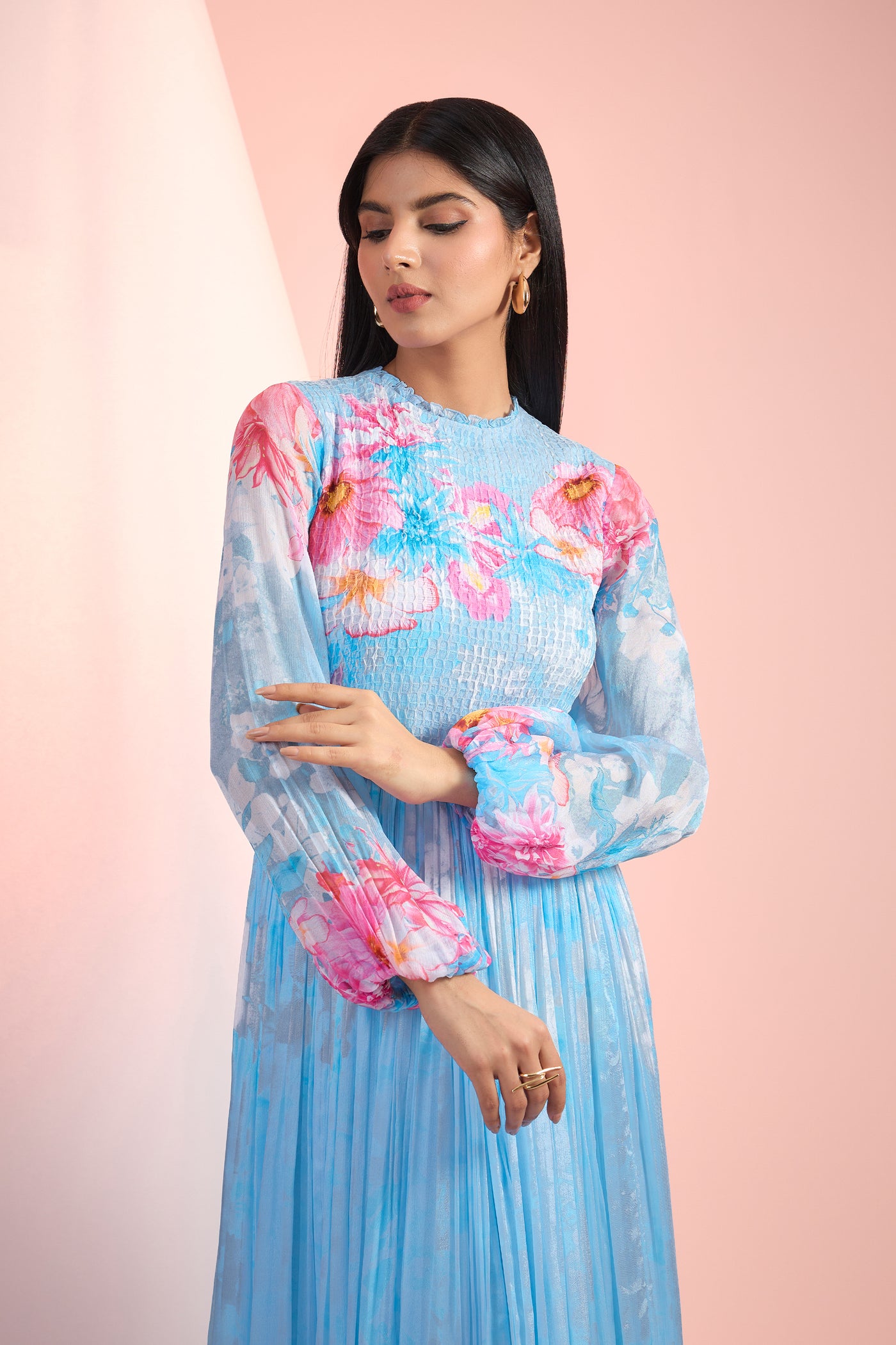 Mandira Wirk Sky Blue Printed  Dress Indian designer wear online shopping melange singapore