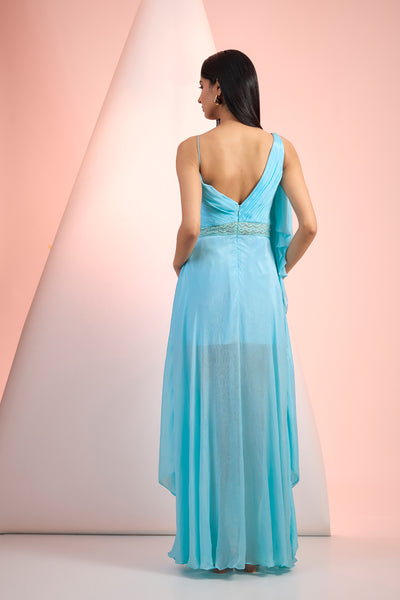 Mandira Wirk Sky Blue Solid Dress Indian designer wear online shopping melange singapore
