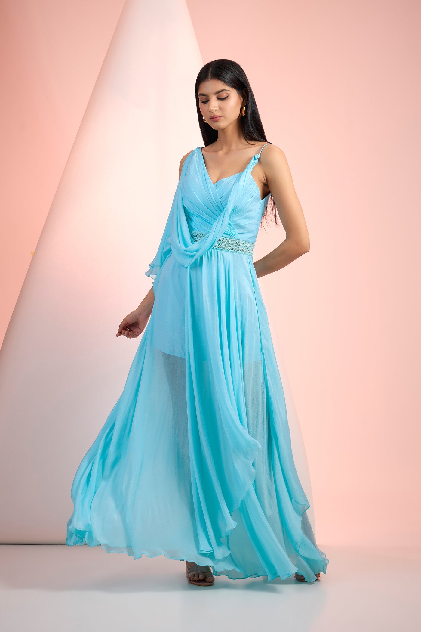 Mandira Wirk Sky Blue Solid Dress Indian designer wear online shopping melange singapore
