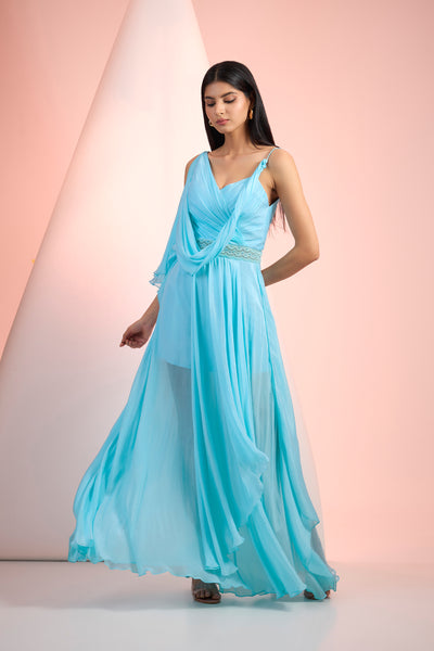 Mandira Wirk Sky Blue Solid Dress Indian designer wear online shopping melange singapore
