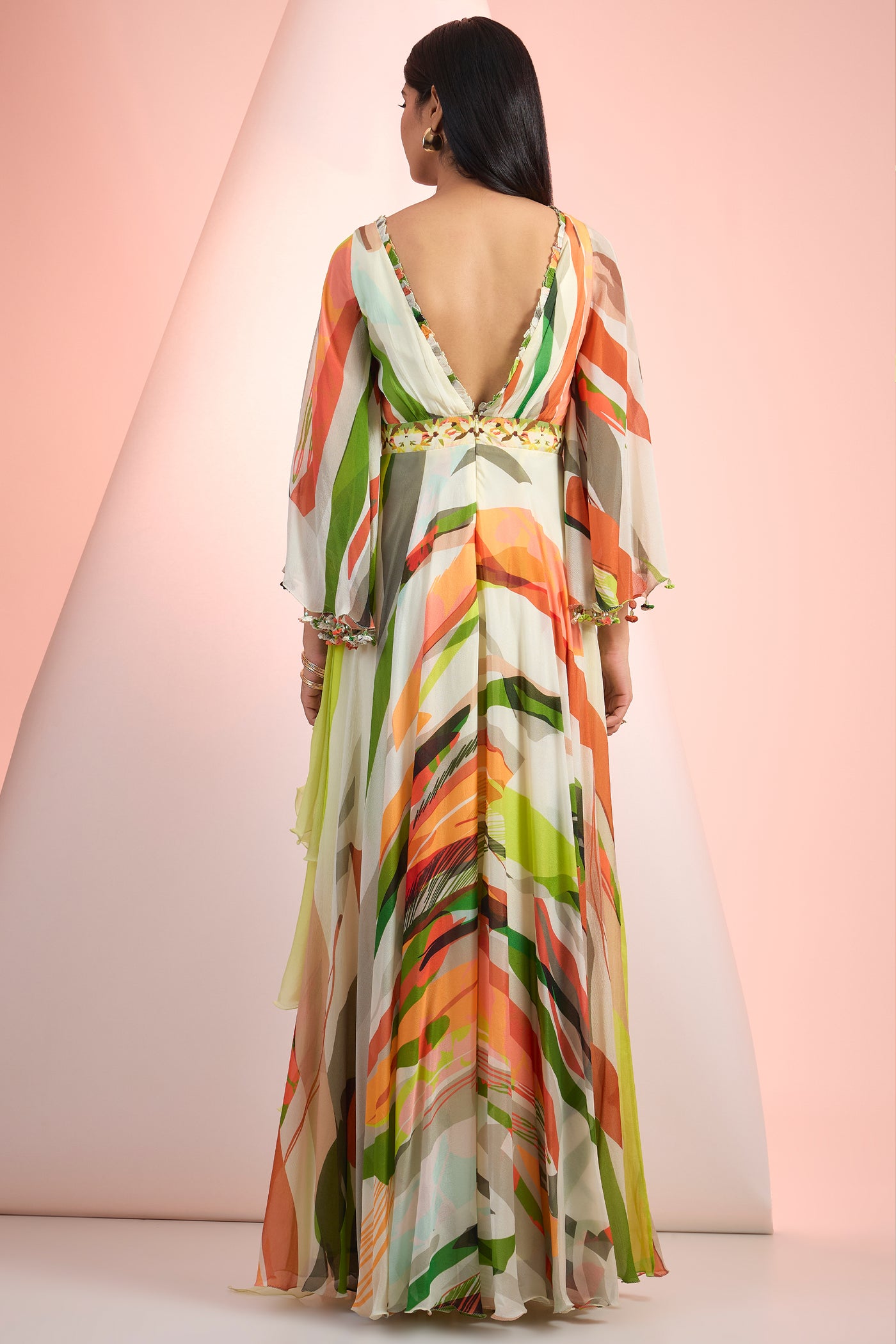 Mandira Wirk V- Neck Printed  Dress Indian designer wear online shopping melange singapore