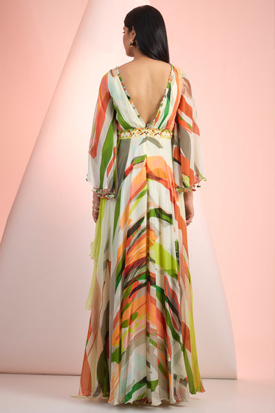 Mandira Wirk V- Neck Printed  Dress Indian designer wear online shopping melange singapore