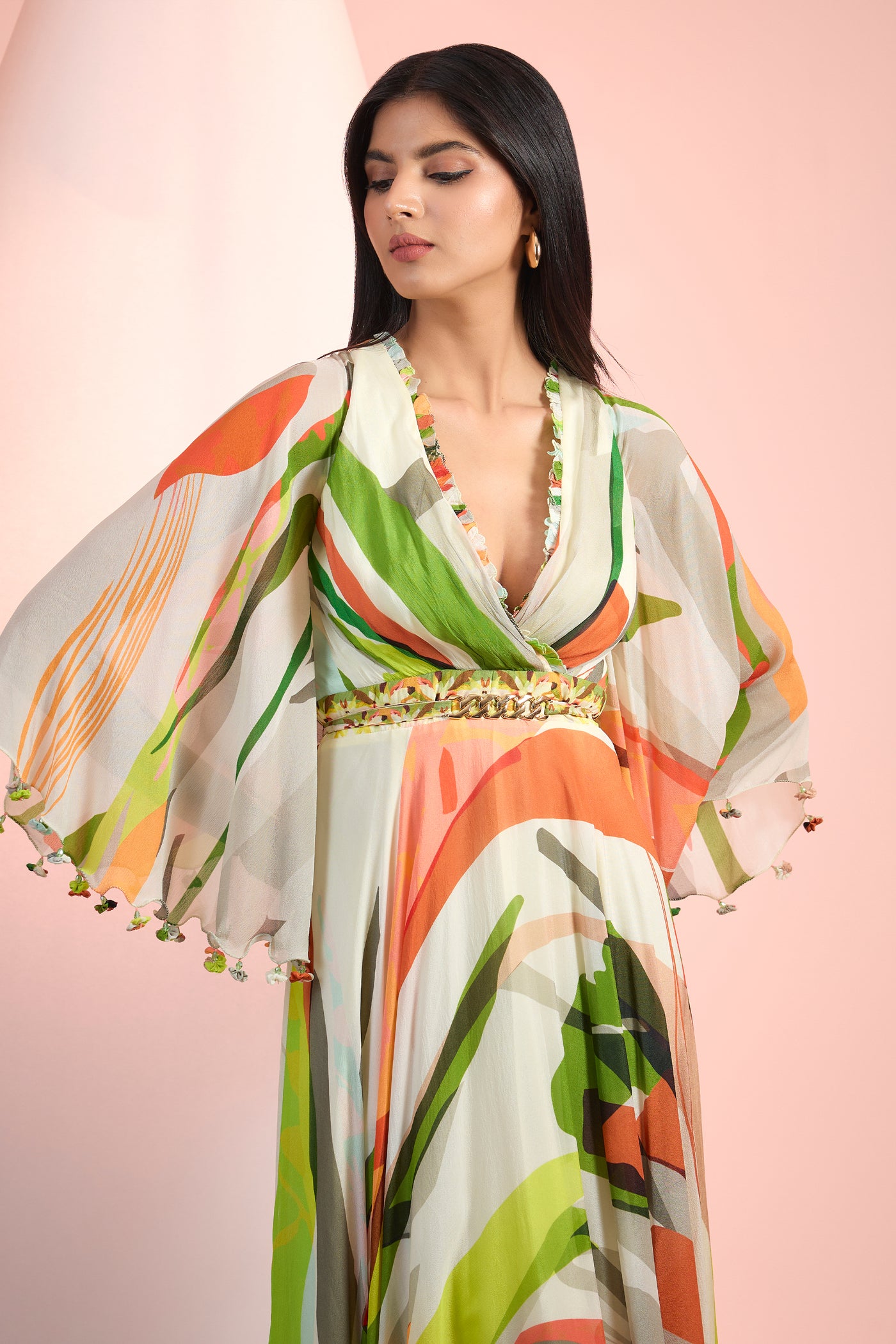 Mandira Wirk V- Neck Printed  Dress Indian designer wear online shopping melange singapore