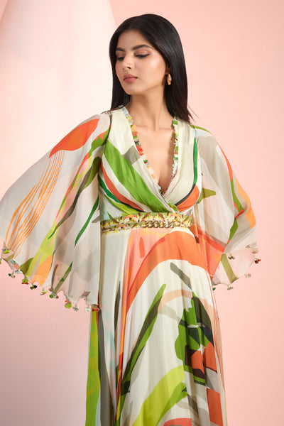 Mandira Wirk V- Neck Printed  Dress Indian designer wear online shopping melange singapore