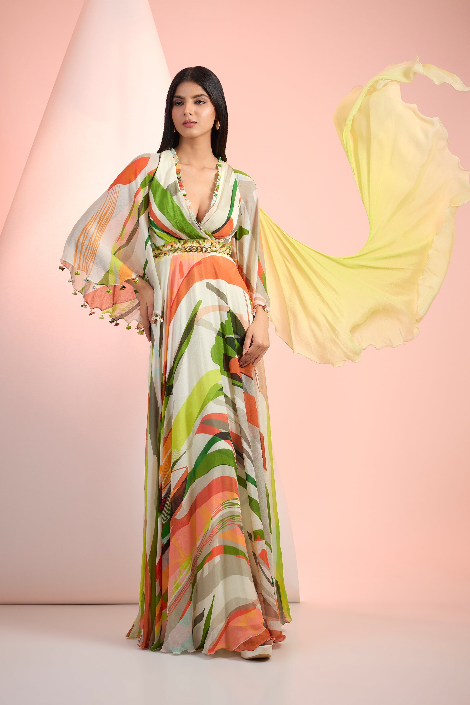 Mandira Wirk V- Neck Printed  Dress Indian designer wear online shopping melange singapore