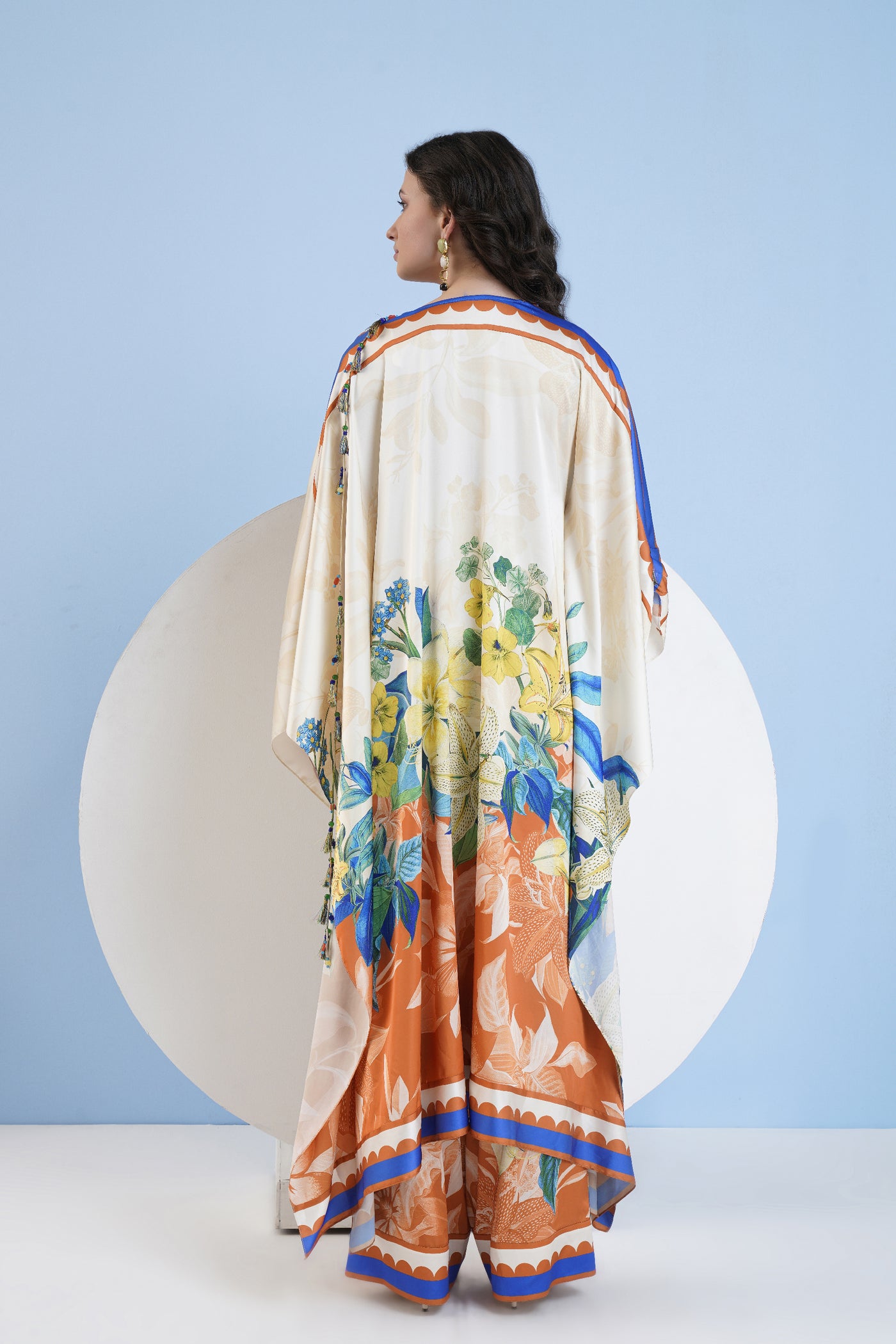 Mandira Wirk Vivid Floral Printed Cape Pants And Bustier With Scallop Neckline indian designer wear online shopping melange singapore