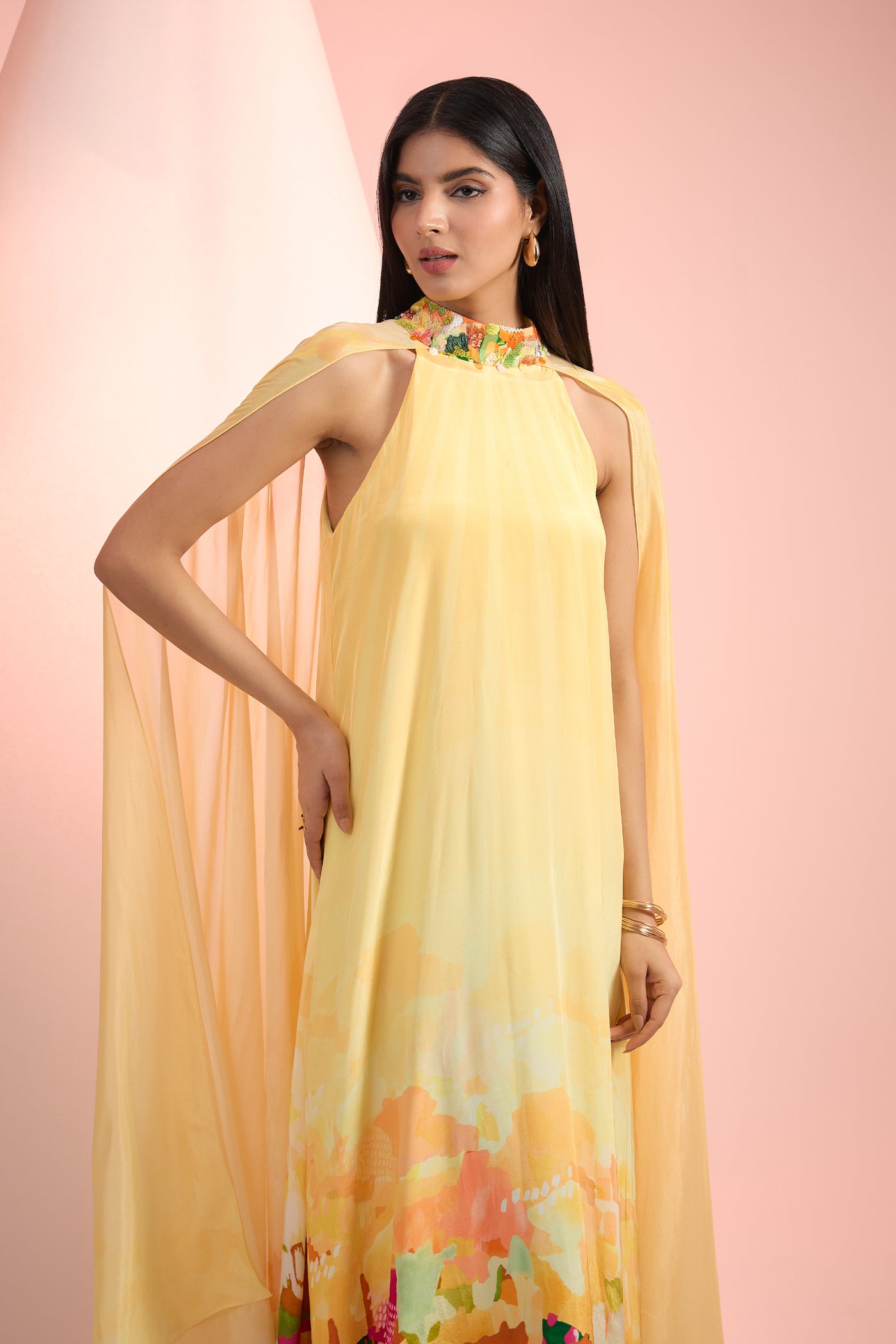 Mandira Wirk Yellow Printed Dress Indian designer wear online shopping melange singapore