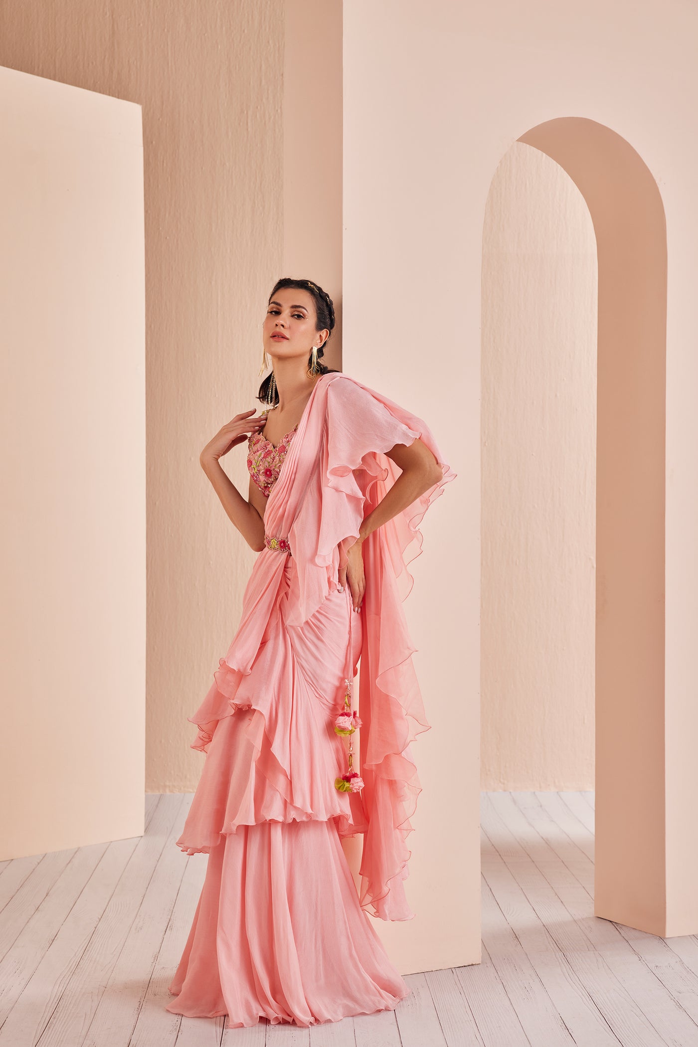 Mandira Wirk Chiffon Solid Saree With Embroidered Blouse indian designer wear online shopping melange singapore