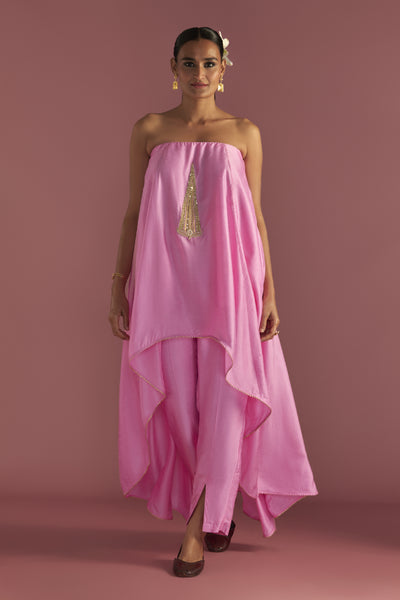 Masaba Baby Pink 'paan-patti' High-low Tube Top Set Indian designer wear online shopping melange singapore