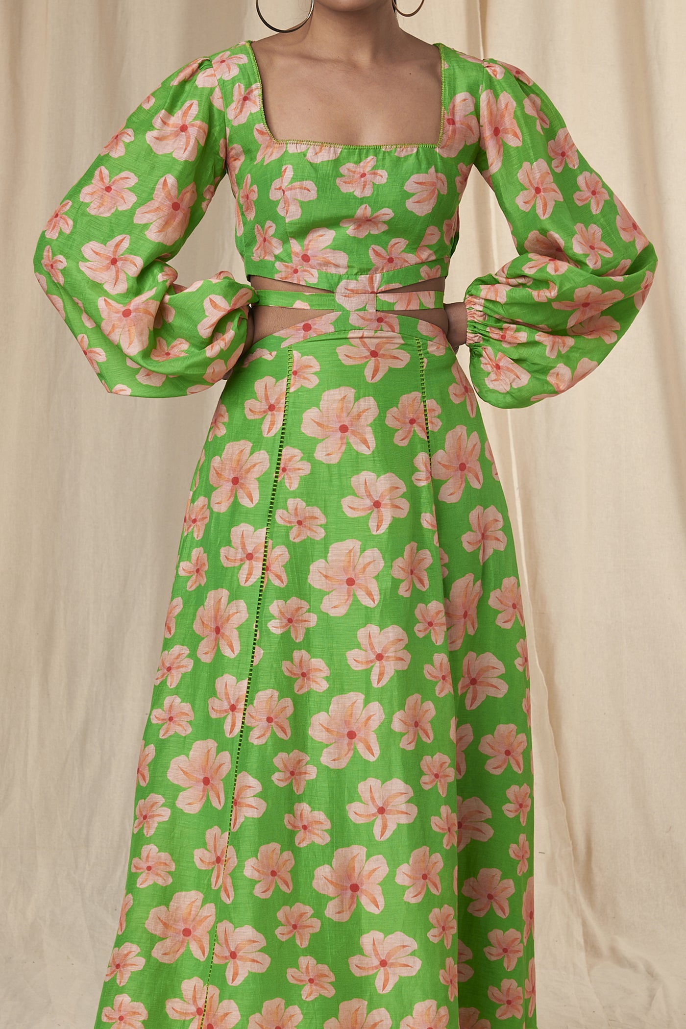 Masaba Beck Parrot Green Flower Passion cut out Dress indian designer wear online shopping melange singapore