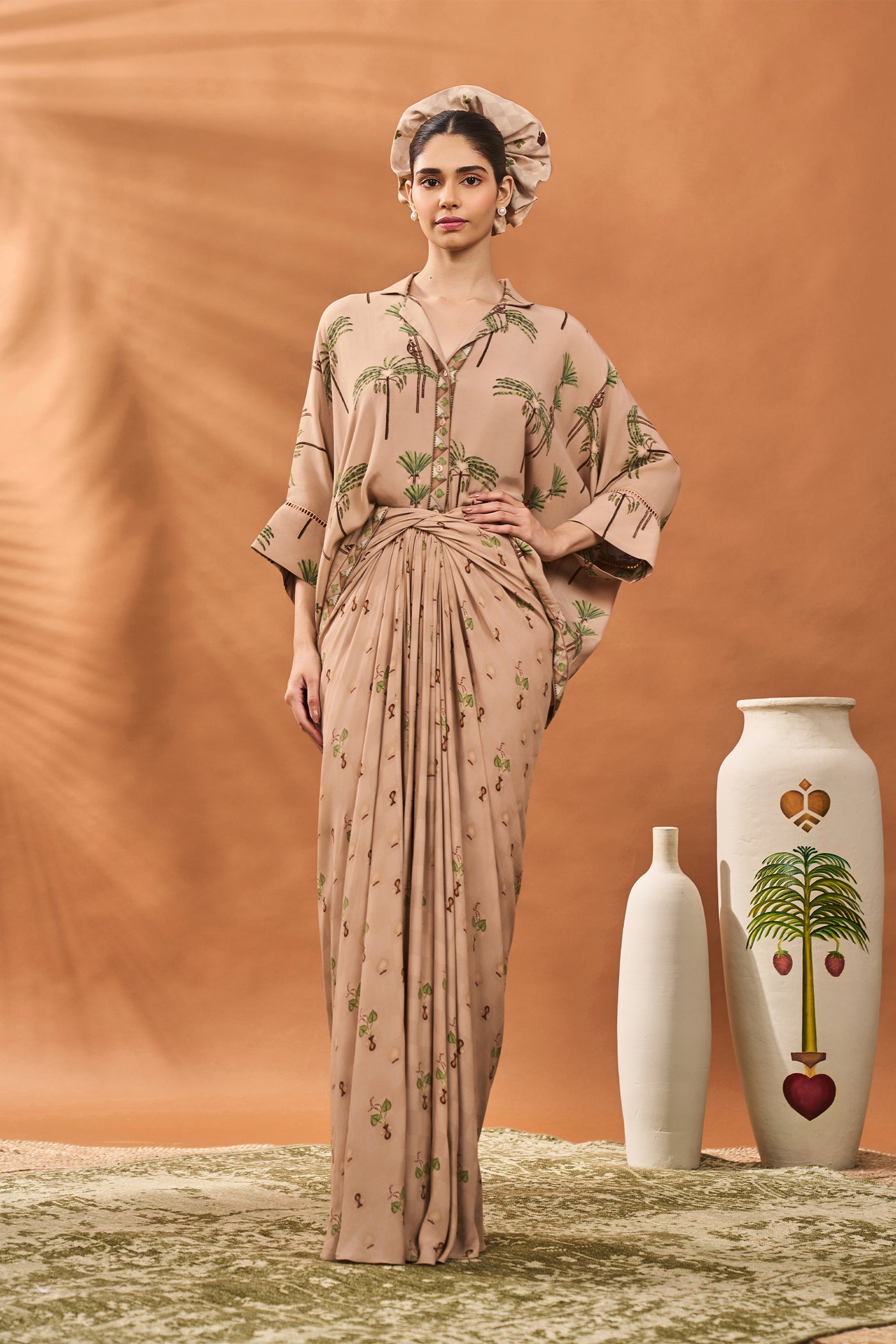 Masaba Beige Blooming Board Fusion Set indian designer wear online shopping melange singapore