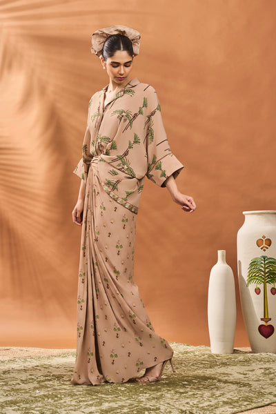 Masaba Beige Blooming Board Fusion Set indian designer wear online shopping melange singapore