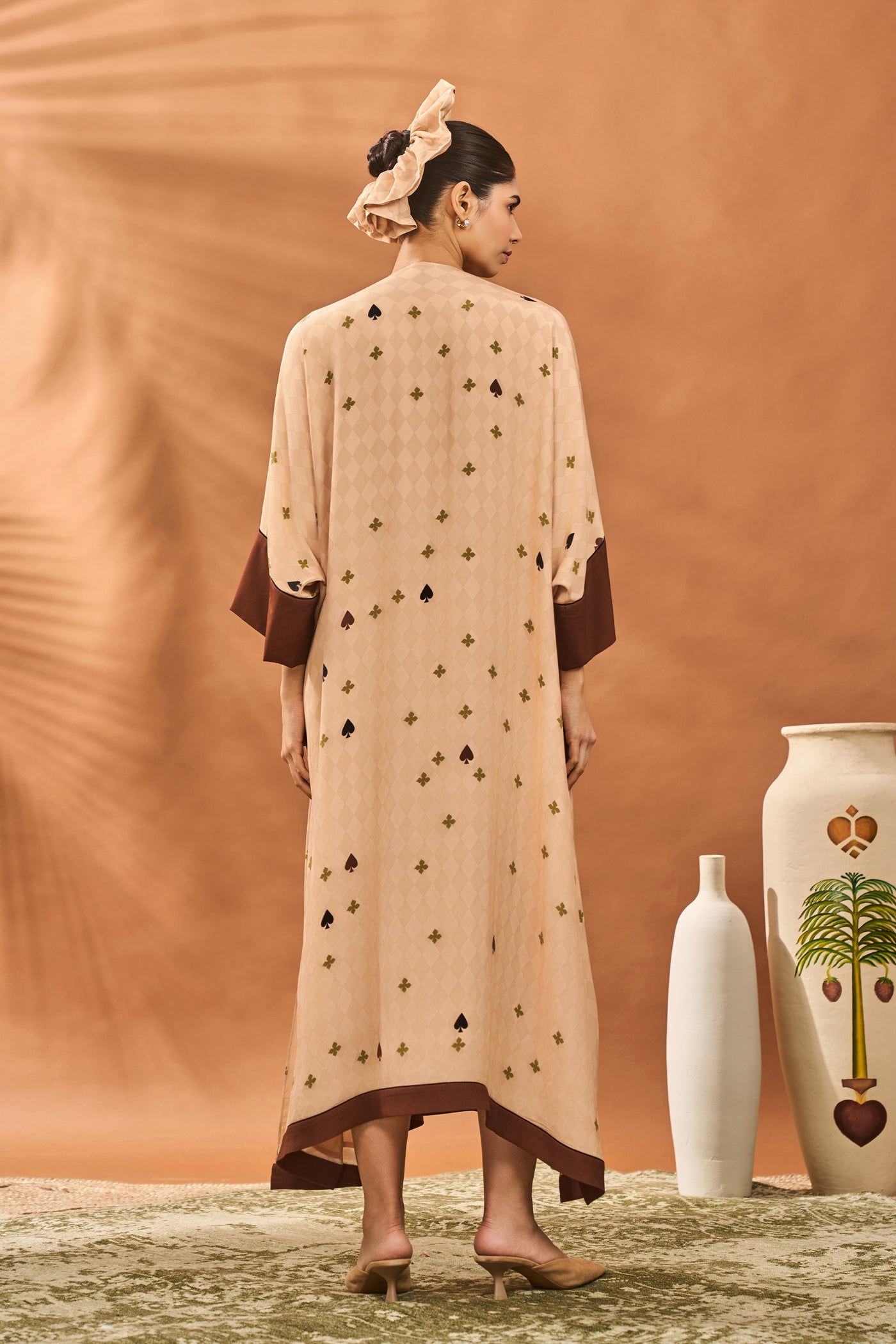 Masaba Beige Clover Checks Kaftan indian designer wear online shopping melange singapore