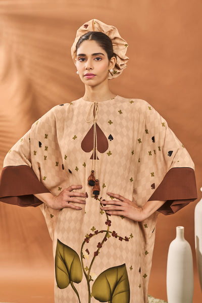 Masaba Beige Clover Checks Kaftan indian designer wear online shopping melange singapore
