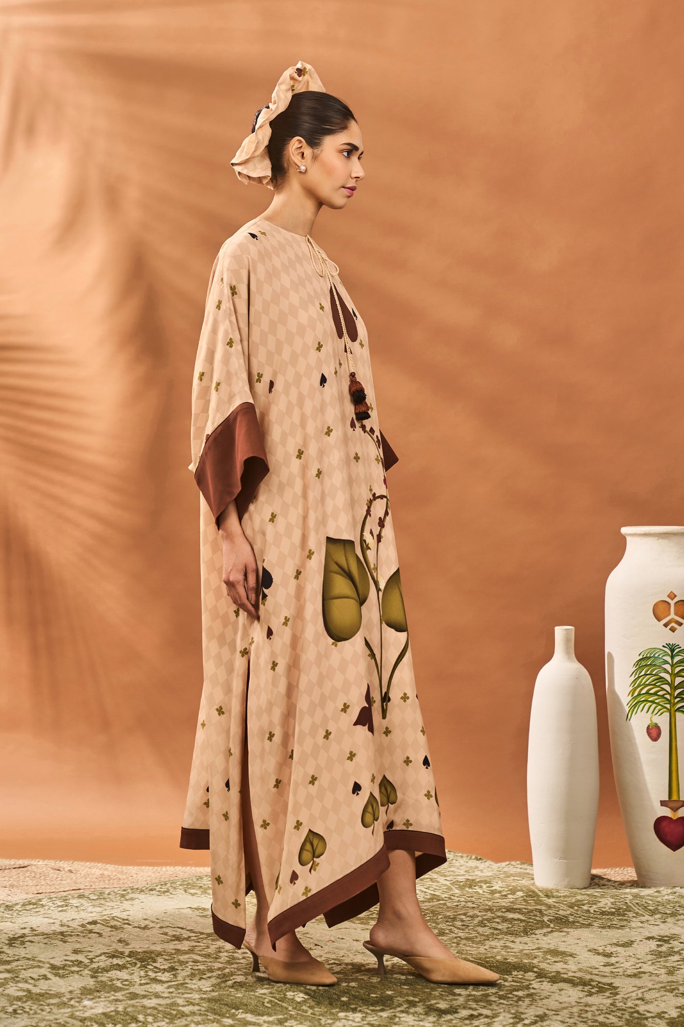 Masaba Beige Clover Checks Kaftan indian designer wear online shopping melange singapore
