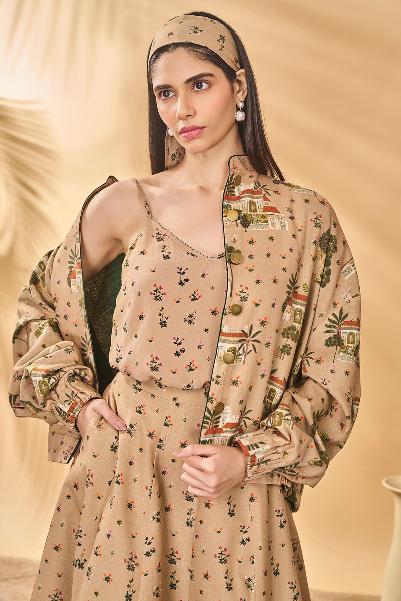 
Masaba Beige Miniature Dreams Bomber Jacket Set indian designer wear online shopping melange singapore