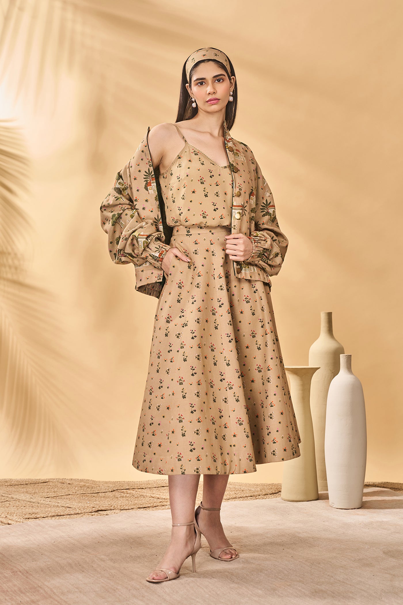 Masaba Beige Miniature Garden Skirt indian designer wear online shopping melange singapore