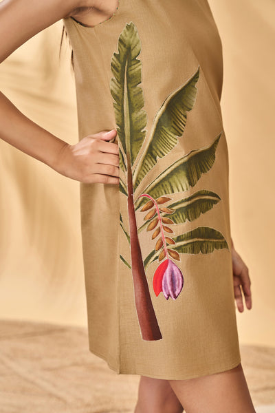 Masaba Beige Trellis Palm Mini Dress indian designer wear online shopping melange singapore