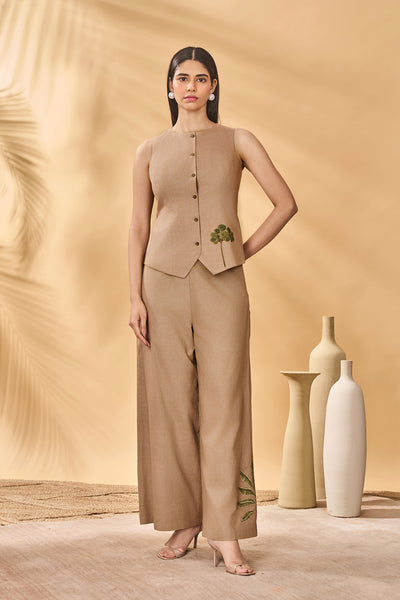 Masaba Beige Trellis Palm Waistcoat Set indian designer wear online shopping melange singapore