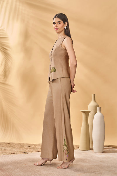 Masaba Beige Trellis Palm Waistcoat Set indian designer wear online shopping melange singapore