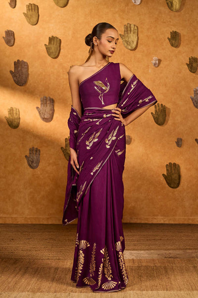 Masaba Berry Cherry Wine Saree indian designer wear online shopping melange singapore 