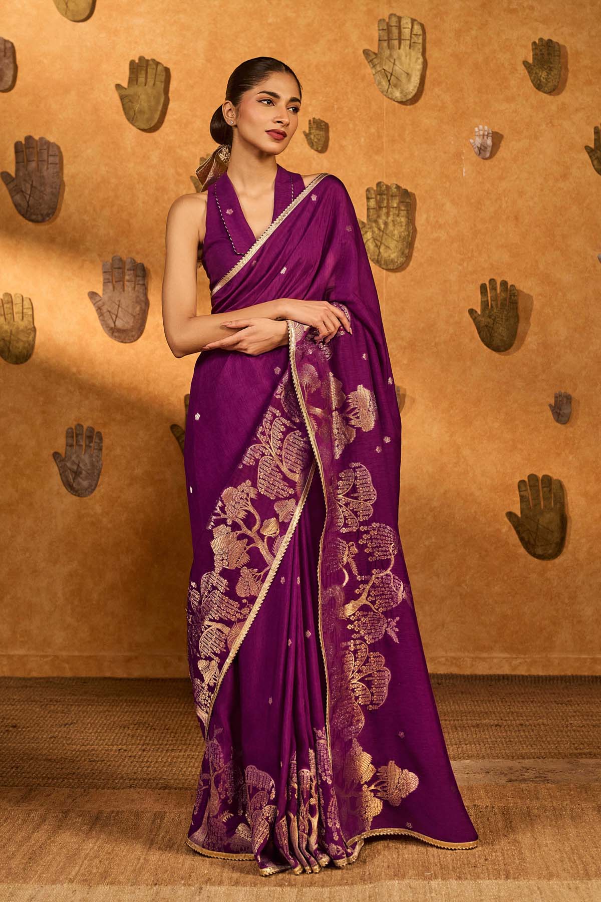 Masaba Berry Wine Zen Saree indian designer wear online shopping melange singapore 