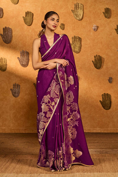 Masaba Berry Wine Zen Saree indian designer wear online shopping melange singapore 