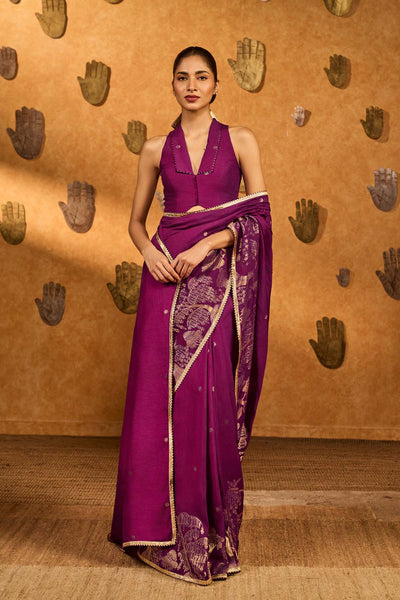 Masaba Berry Wine Zen Saree indian designer wear online shopping melange singapore 